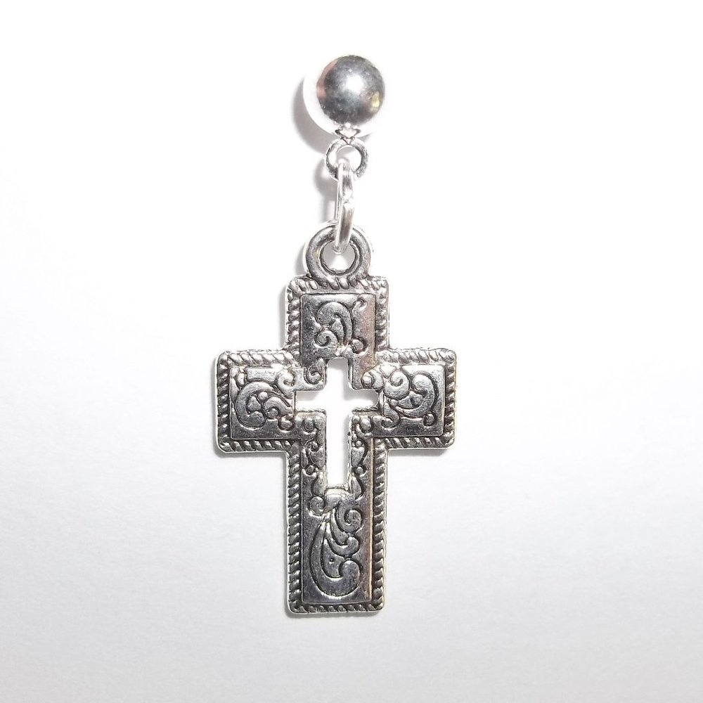 Single Cross Earring Unisex Jewelry Post Stud Dangle Gift For Her Him Edgy 7153